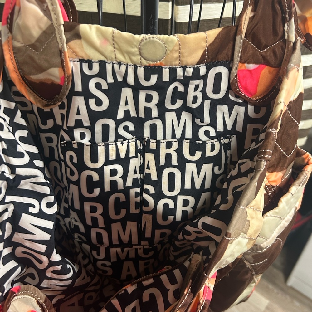 Marc by Marc Jacobs quilted nylon tote multicolored coral orange brown yellow - Picture 11 of 13